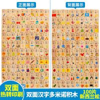 儿童麻将牌识字积木拼图木牌益智玩具宝宝数字方块启蒙3幼儿园5岁 100粒双面(新西兰松)200汉字(收纳袋+牌码器)