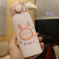 韩版简约带吸管保温杯 卡通可爱女学生便携304不锈钢大容量喝水杯 浅粉/350ml 保温杯