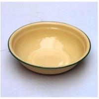 精品搪瓷碗 搪瓷盆子怀旧老式饭盆汤盆黄色绿边 16cm平底碗