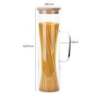 竹木盖面条收纳盒 带手柄高硼硅玻璃密封罐厨房装面条盒子 竹木盖面条收纳盒 带手柄高硼硅玻璃密封罐厨房装面条盒子