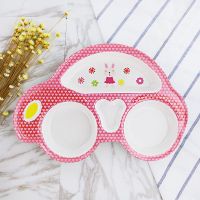 仿瓷密胺餐盘儿童餐具耐摔盘子宝宝餐盘儿童分格盘可爱卡通加厚 密胺粉色小兔汽车盘长29.2CM 一件套[盘]