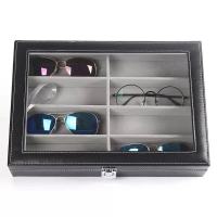 皮革眼镜收纳盒8格时尚太阳镜展示盒 皮质大墨镜盒多格眼睛盒 8格眼睛盒黑皮
