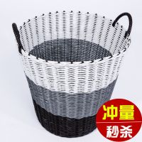 塑料脏衣篮脏衣服收纳筐装衣物娄篮子放玩具的赃蓝框家用洗衣篓桶 软管升级加粗-圆口棕灰白- 小号篮高22厘米(容量很小)