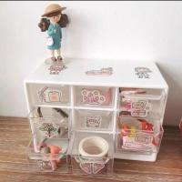 新品[少女九宫格收纳盒]韩国ins抽屉式透明桌面手饰学生寝室整 白色九宫格+贴纸两张