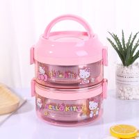 学生不锈钢饭盒儿童可爱便携分隔双层便当盒卡通动漫上班族保温桶 单饭盒 蓝叮叮猫