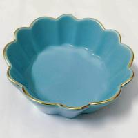 北欧风时尚花形水果沙拉碗创意陶瓷饭碗小吃碟家用儿童餐具甜品碗 金边哑光蓝色 6寸金边沙拉碗
