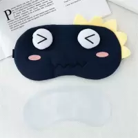 可爱卡通棉麻眼罩睡眠睡觉遮光透气男女学生冰袋热敷护眼罩可调节 眯眼鳄鱼眼罩--深蓝