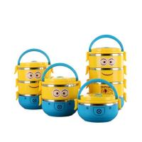 饭盒 卡通小黄人饭盒 儿童饭盒 便当盒 便携式饭盒可爱加厚加深 小黄人一层便当+备用卡扣 收藏商品送勺子