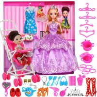洋浅仔芭比娃娃大套装礼盒公主女孩儿童玩具衣服生日礼物房子别墅 2个娃娃紫色款