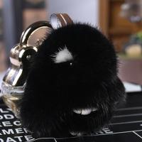 迷你版水貂毛萌兔皮草小兔子毛绒挂件镶钻饰品包包钥匙扣汽车挂件 黑色不带钻 默认礼盒包装+拉菲草+圆形挂扣