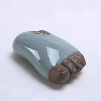 哥窑知足常乐茶宠摆件创意青瓷陶瓷可爱小脚丫茶玩茶盘配件开片 哥窑脚丫左