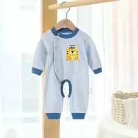 咔咔熊猫婴儿衣服长袖连体衣爬爬服男春秋新生春装女宝宝幼儿1岁 蓝色老虎 59cm
