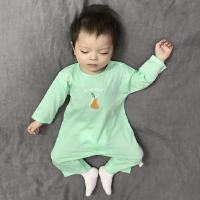 婴儿连体衣春秋装宝宝哈衣睡衣新生儿睡衣斜襟护肚婴儿衣服外出服 韩绿色印花 66码建议0-3个月