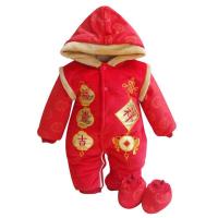 男女宝宝秋冬装新生儿加厚连体衣哈衣0-3个月婴儿冬季外出抱衣服6 富贵吉祥大红 66