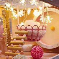 粉色仙女篮 仓鼠金丝熊蜜袋鼯花枝睡房 耐啃铁艺小窝吊篮吊床可挂 粉色仙女蓝+丝带