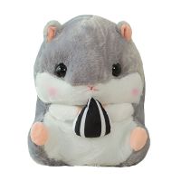 可爱毛绒仓鼠抱枕男生捂手公仔玩具床上睡觉插手暖手捂女生萌玩偶 【单独公仔 45*35cm】 无瓜子灰色