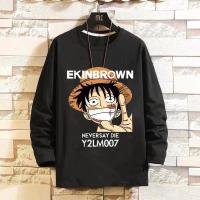 2020新款海贼王套装男学生韩版休闲动漫长袖t恤男九分裤一套潮流 路飞黑色 M60-80斤