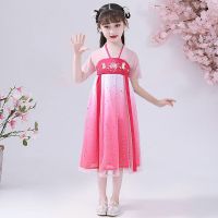 女童汉服连衣裙2020新款夏装洋气古装女孩裙子夏季童装儿童公主裙 粉色星星 100