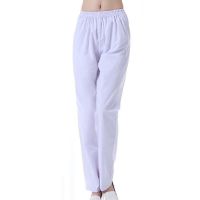 护士裤子白色工作裤冬装加厚白粉蓝色松紧腰大码300斤男女医生裤 白色薄款 S