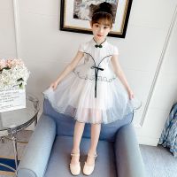 2021新款女童连衣裙汉服公主裙4岁至9岁纱纱裙超仙时髦 白色 110 鱼丝线