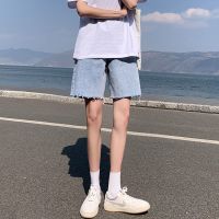 内野五分牛仔裤女夏2021年新款中裤宽松直筒港味高腰显瘦短裤5分 浅蓝色 XS