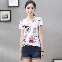 艾路丝婷2019夏装新款女装大象图案半袖体恤圆领短袖棉T恤女3376 白色 S