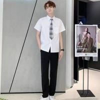 校服套装英伦学院风校园短袖白衬衫百褶长裙朗诵合唱服毕业季班服 男白短袖+一刀领带 XS