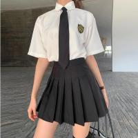 日系学院风套装裙jk制服韩版宽松百褶裙高中生校服学生短袖衬衫女 白色衬衫单件[不含领带] S 建议[75-90斤内]
