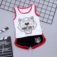 童装男童背心套装2021新款儿童夏季卡通蜘蛛侠宝宝无袖短裤两件套 白色虎头套装 90 建议身高80-90cm