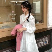 超仙白色连衣裙2021新款春温柔风法式长袖显瘦气质雪纺长裙夏ins 白色 收藏宝贝送小背心哦~ XS (50-60斤童装