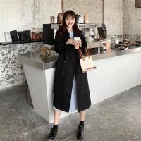 2021春装新款韩版英伦风气质时尚外套百搭宽松长款过膝风衣学生女 黑色 S
