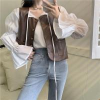 套装女2021春秋新款法式气质泡泡袖衬衣+复古外搭马甲背心两件套 衬衣 单件 S