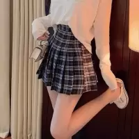 2021新款秋套装女百褶裙子学生外套开衫吊带两件套时尚气质衣服夏 格子百褶裙 M