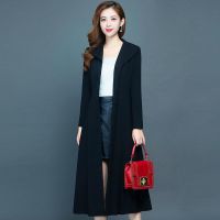 [有内衬]加厚风衣女中长款春秋新款修身收腰显瘦外套长款大衣女 黑色无内衬 M[90-105斤]