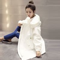 风衣女中长款韩版春秋季新款学院风chic外套学生宽松薄款连帽外套 688白色 XXS 30斤以下