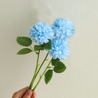 假花仿真花束摆设装饰花艺摆件高档2020新款客厅尤加利餐桌花摆花 蓝色球菊2+1支+破损包赔qw
