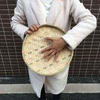 阿德农家竹编簸箕圆筲箕竹匾竹筛竹制品无孔有孔晾晒装饰绘画 B款30cm单层无孔