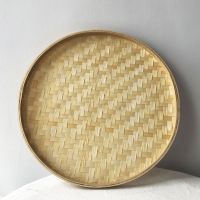 簸箕竹制品圆形无孔竹筛子晒东西竹匾托盘幼儿园绘画装饰框竹编 竹黄无孔直径22cm(装饰绘画)
