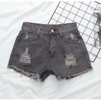 夏季新款ins阔腿卷边大码牛仔短裤女韩版高腰宽松显瘦a字热裤薄款 108灰色 S 建议 80-95斤