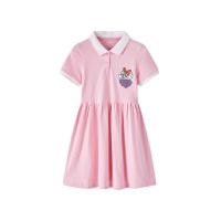 巴布豆童装女童Polo连衣裙韩版百褶裙卡通休闲中小童2021夏季新款 粉色 100
