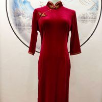 秋冬新款高弹力大码金丝绒旗袍复古改良日常旗袍裙喜婆婆走秀婚宴[5天内发货] 金边 酒红 L 偏小一码