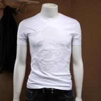欧洲站龙图案刺绣上衣短袖T恤男夏季中国风男装丝光棉大码半袖潮T 白色 M(105-125斤)