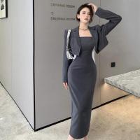 套装女2021秋季新款炸街气质短款西装外套+收腰吊带连衣裙两件套[5天内发货] 连衣裙 单件 S