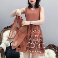 单件/套装 名媛气质两件套夏季新款时尚女装减龄网纱外搭连衣裙套 单件连衣裙 无防晒衣 M 80-95