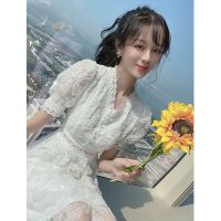 白色蕾丝连衣裙女装2021新款夏装拼接镂空花朵温柔气质小裙子女夏 白色[专柜品质] S [建议95斤内]