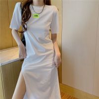 性感小众设计感法式开叉休闲t恤连衣裙女夏季收腰显瘦气质裙子潮 白色 S (75-90斤)