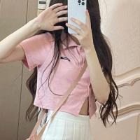 学院风气质套装POLO领小心机修身显瘦短袖上衣潮+港风百褶A字短裙 单件上衣 S [建议76-89斤]