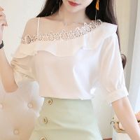 单件/套装短袖漏肩雪纺衫半身裙子两件套2021新款洋气夏季套装女 白色 [仅上衣] S 建议75-90斤