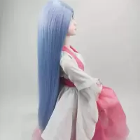 [3分4分bjd60cm娃娃男娃假发女洛丽塔古风汉服假发仿真头皮中长发 天蓝色3分直发