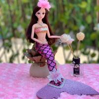 芭比美人鱼公主娃娃创意手工玩偶婚纱儿童仿真女娃玩具生日礼物 幻彩鱼粉色